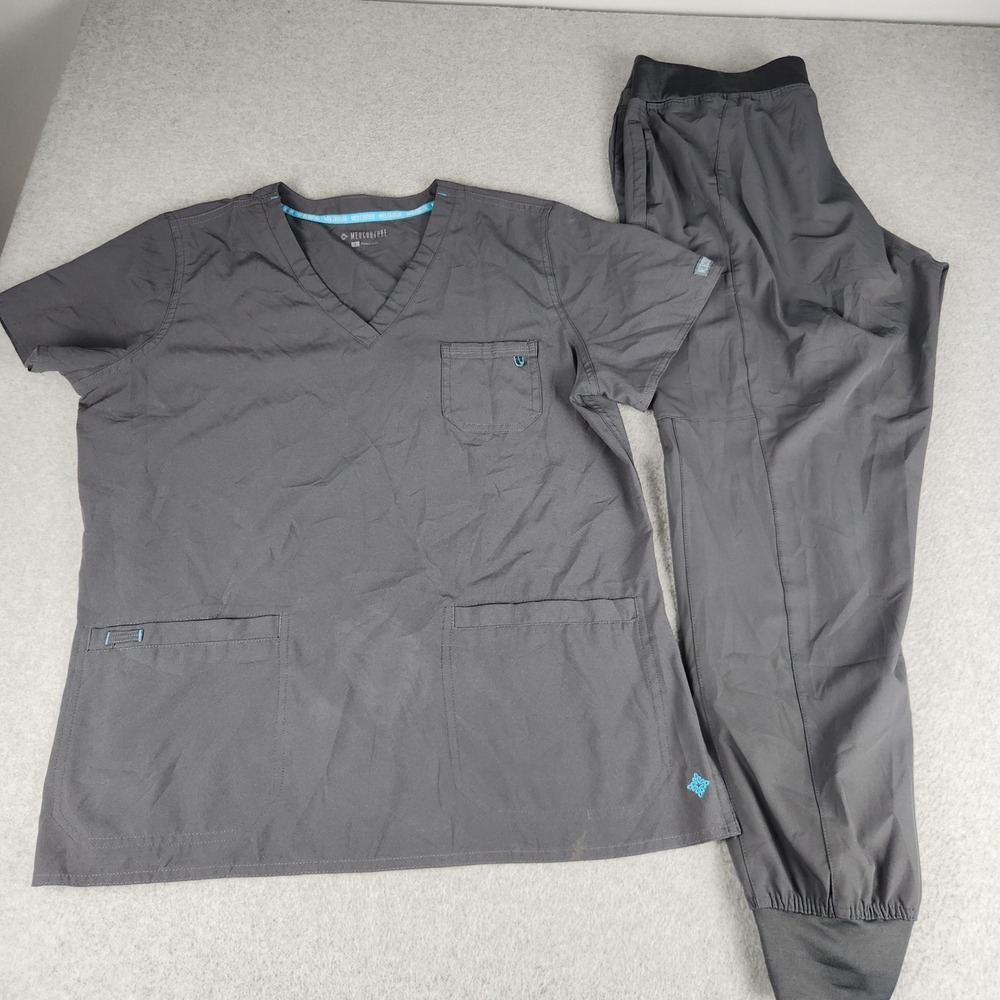 Med Couture 2 Piece Scrub Set Womens Large Gray Medical Uniform Short Sleeve